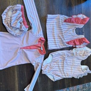 Striped Pink and White Kids Swim Set